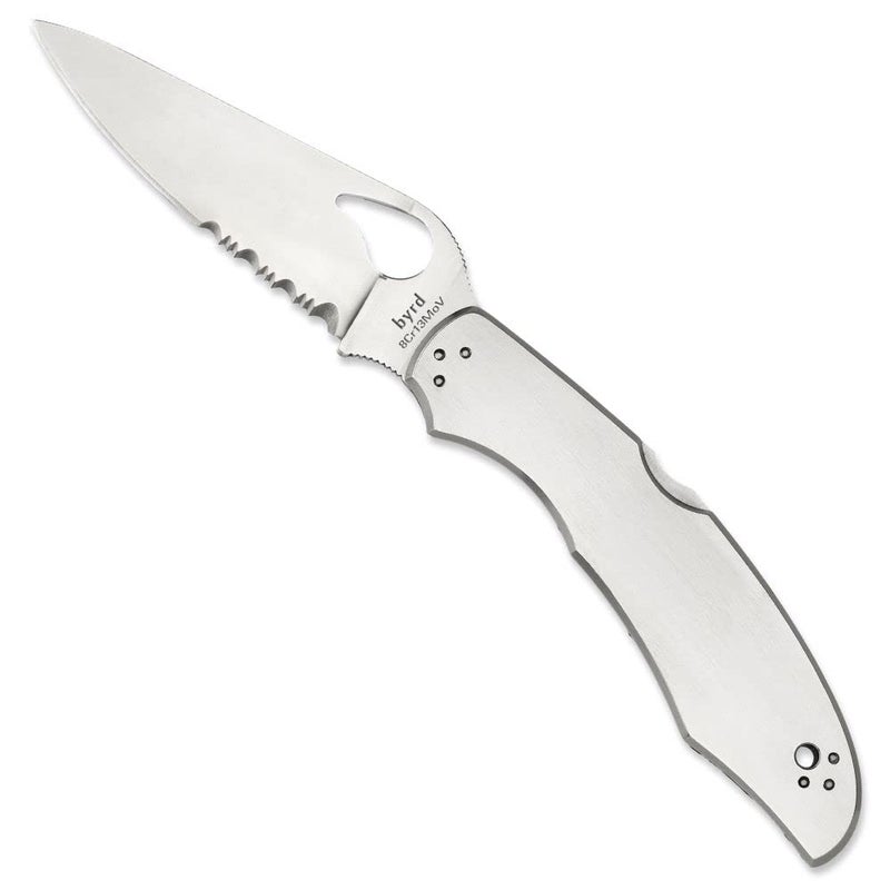 Spyderco سكين سبايدركو بيرد كاراكارا 2 بشفرة فولاذية بطول 3.75" ومقبض فولاذي مقاوم للصدأ - حافة مركبة - BY03PS2 - Image 1